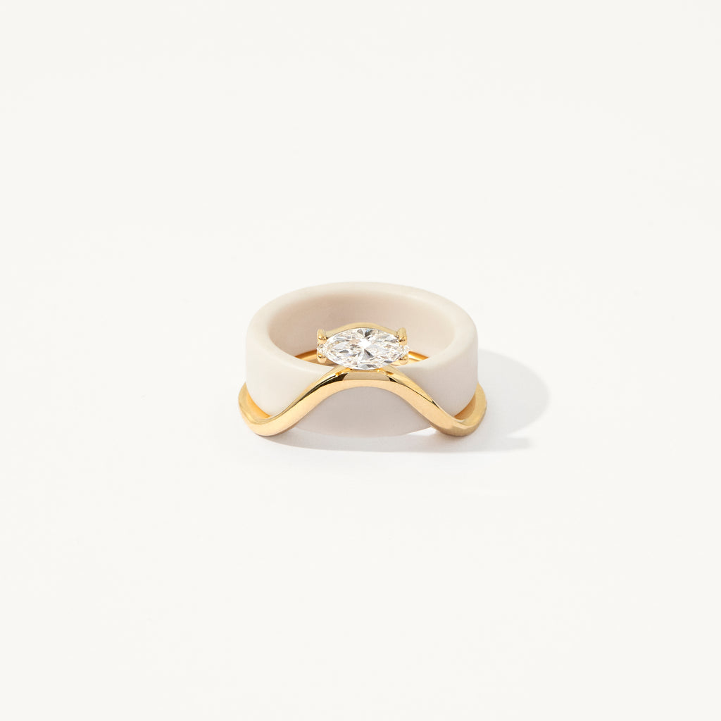 Oura Ring Jacket Wave Solitário Ouro Amarelo