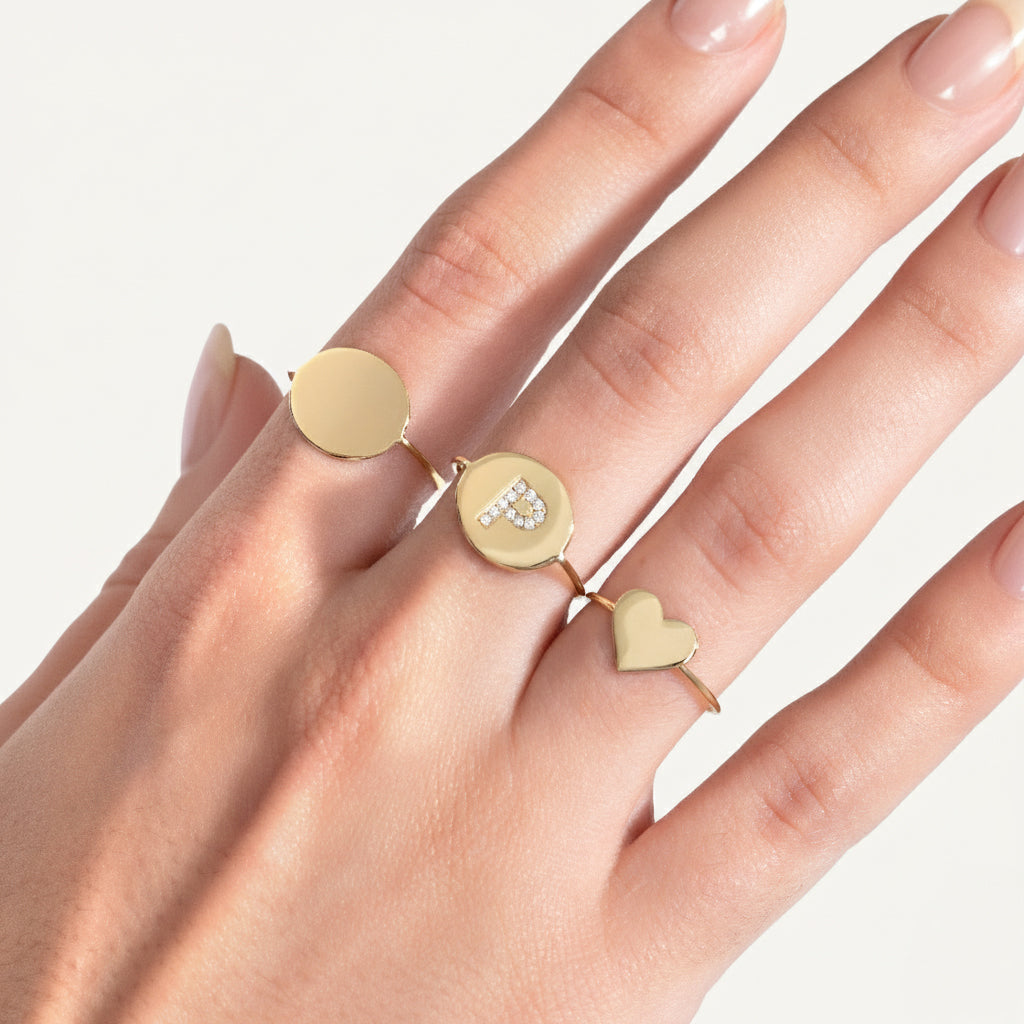 Anel Oval Inicial Ouro Amarelo