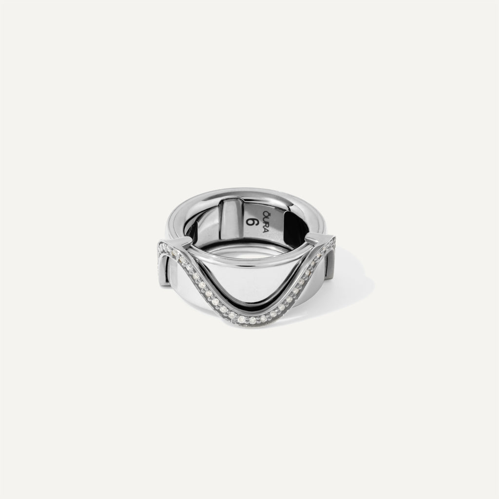 Oura Ring Jacket Onda Pavê Ouro Branco