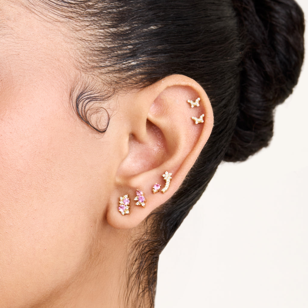 Brinco Retangular de Safiras Rosas e Diamantes