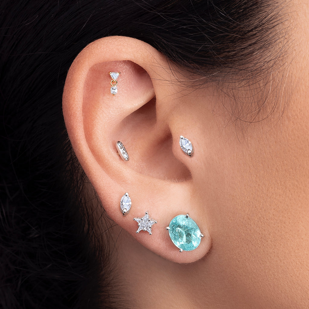 Piercing Star Pavê Ouro Branco Diamante