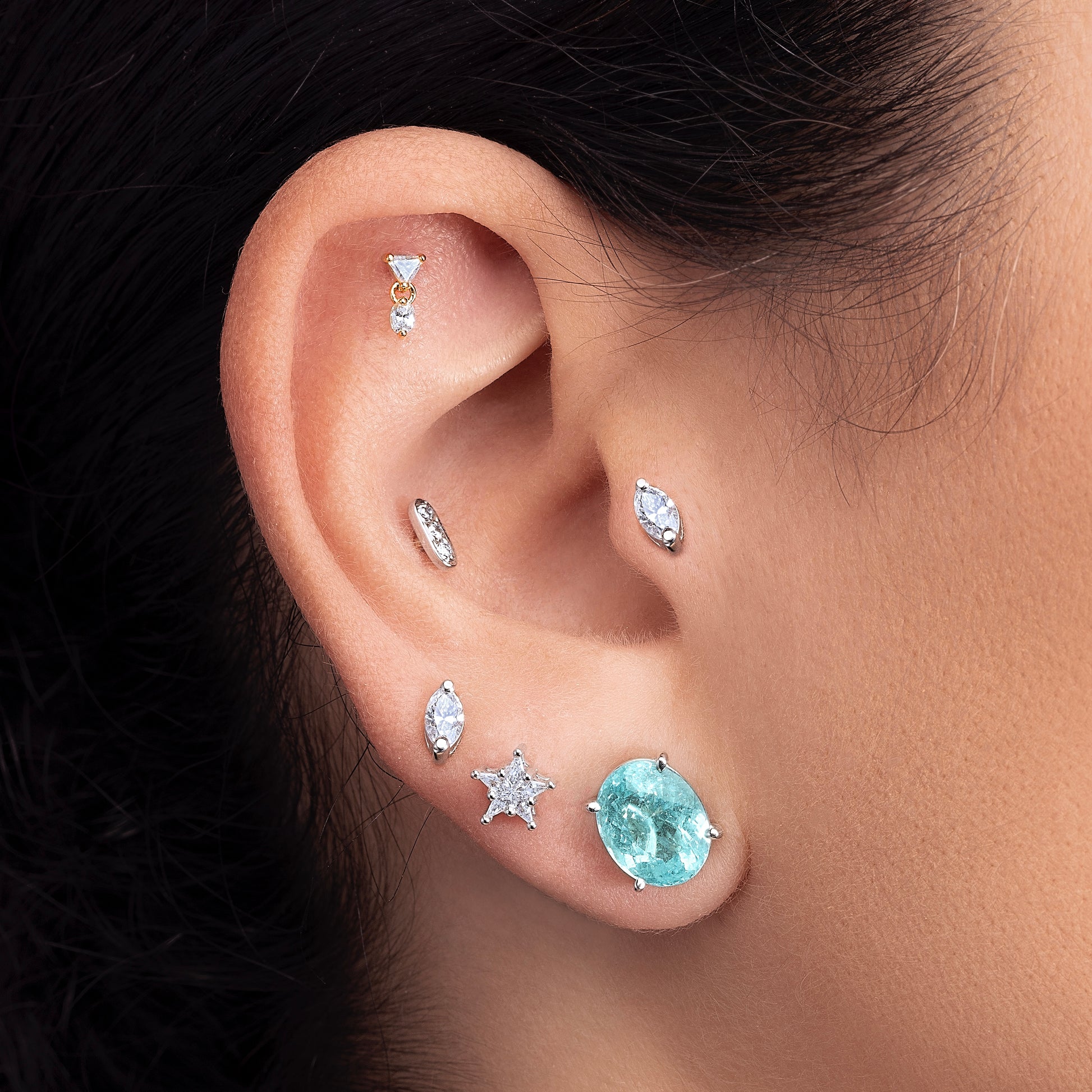 Piercing Star Pavê Ouro Branco Diamante