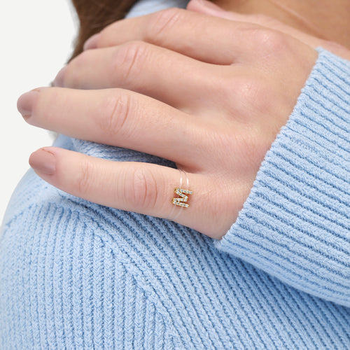 Anel Nylon Inicial Pavê Ouro Amarelo