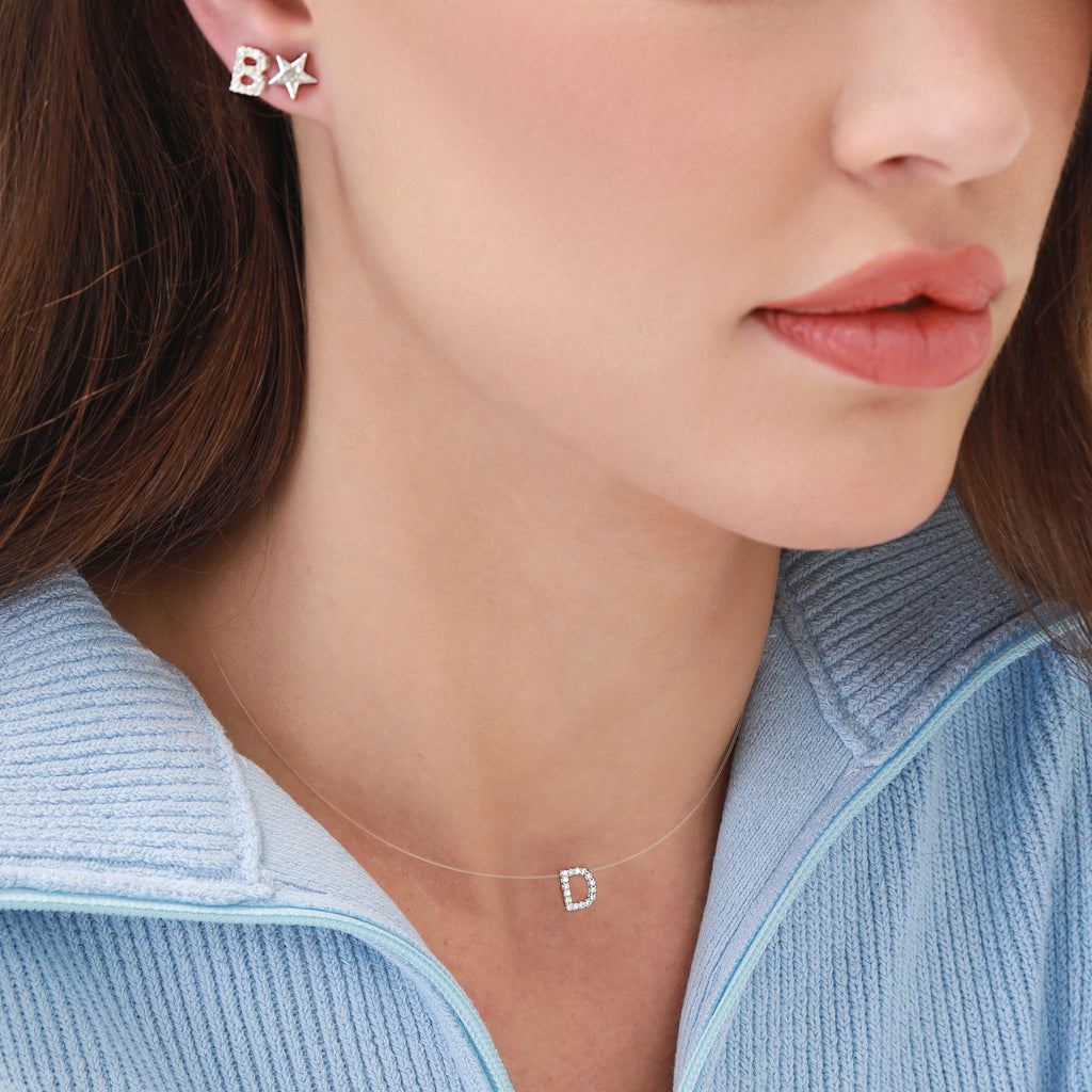 Colar Nylon Inicial Pavê Ouro Branco