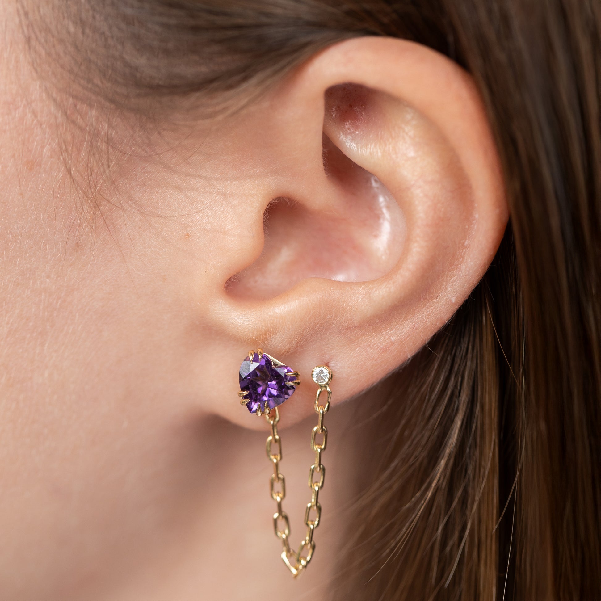 Brinco Solitário Coração Ametista