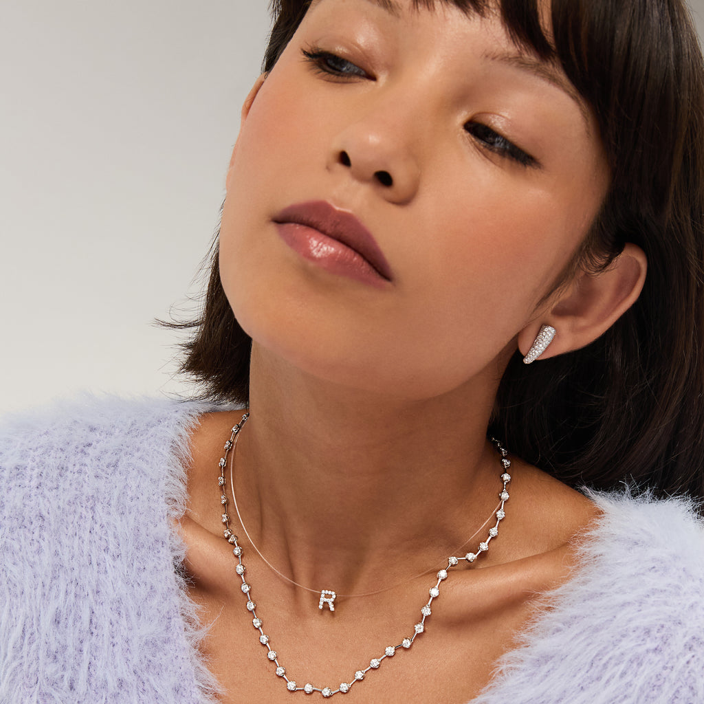 Colar Nylon Inicial Pavê Ouro Branco