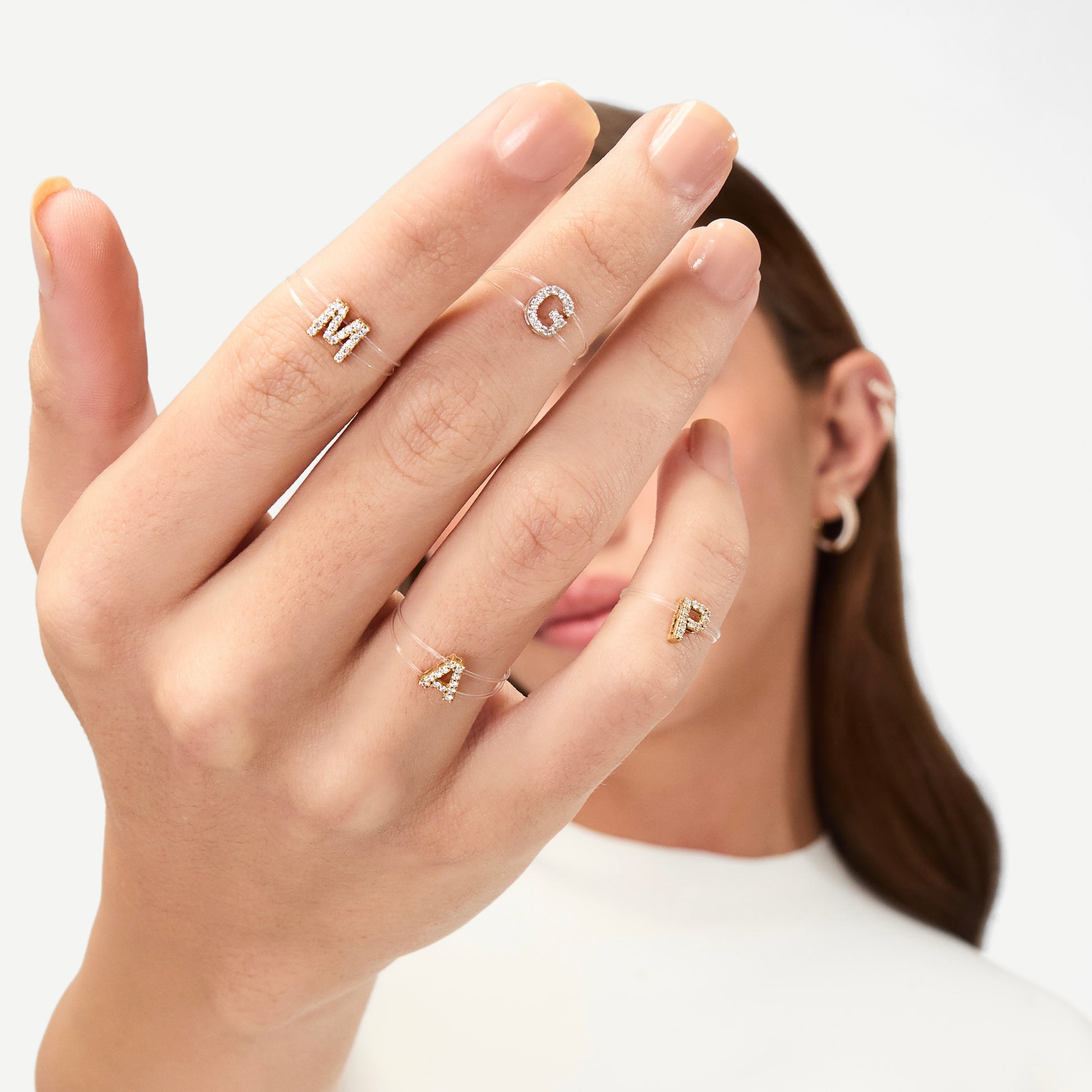 Anel Nylon Inicial Pavê Ouro Amarelo