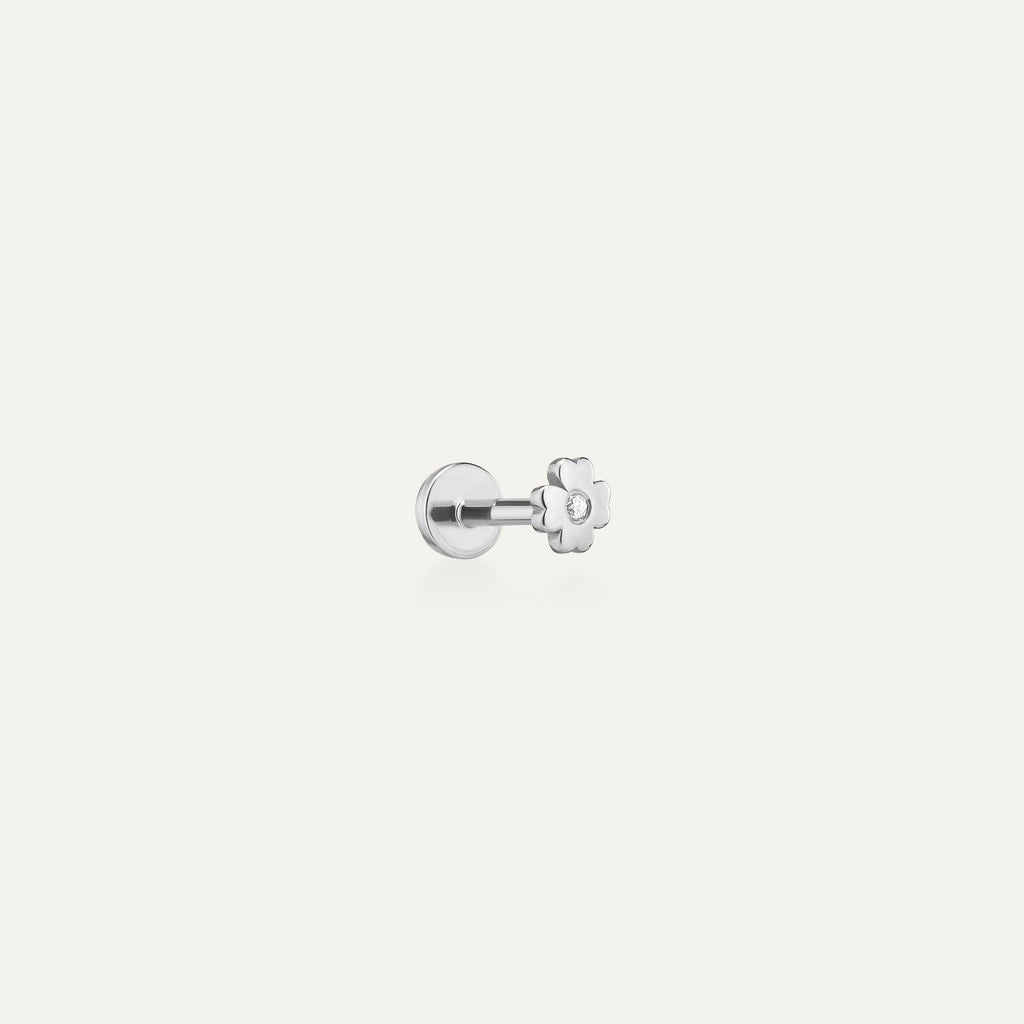 Piercing Trevo Dot Ouro Branco Diamante
