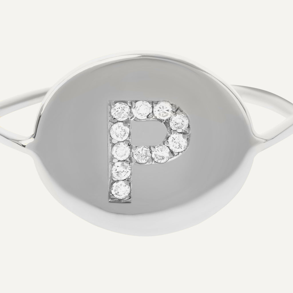 Anel Oval Inicial Ouro Branco