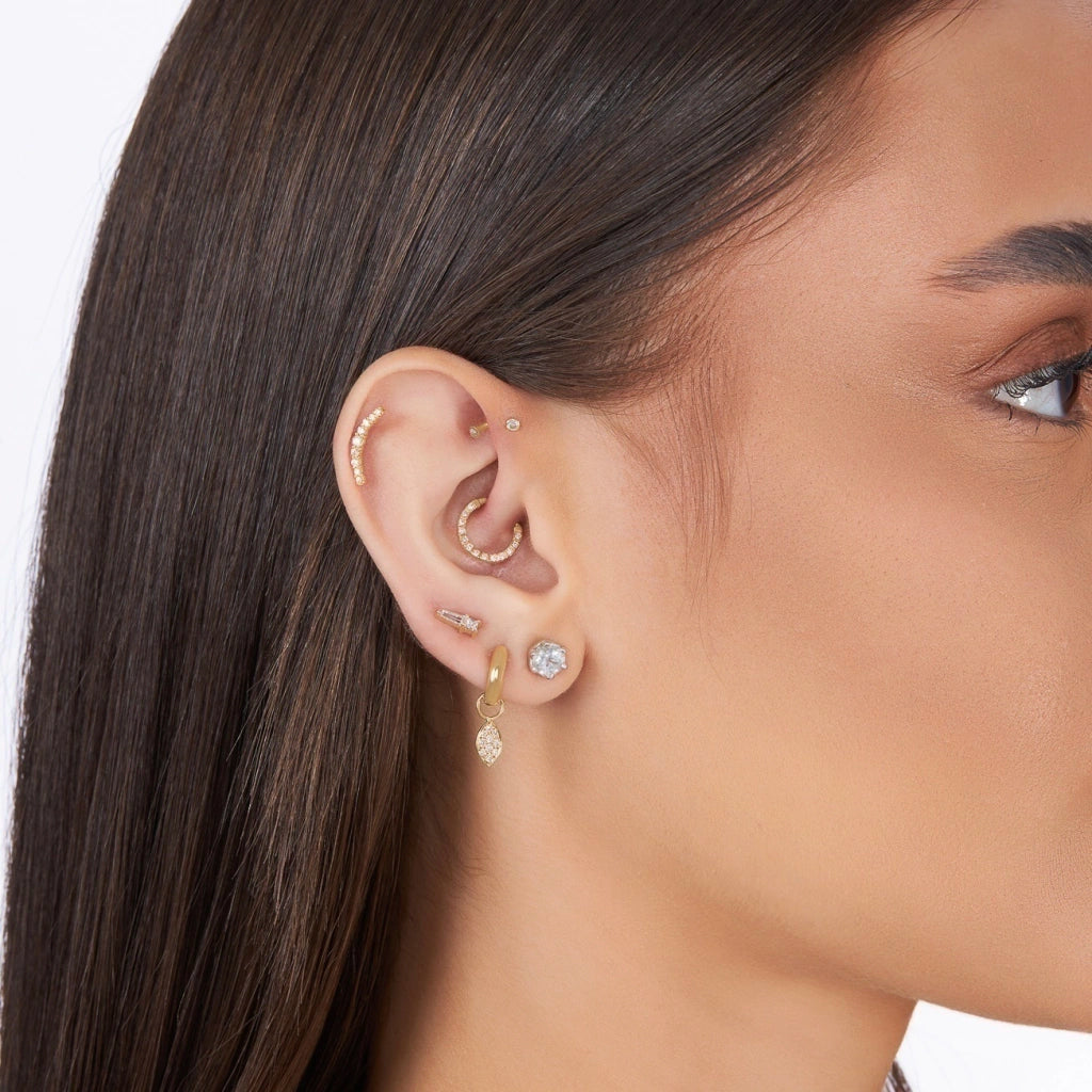 Piercing Argola Daith Pavê Ouro Amarelo