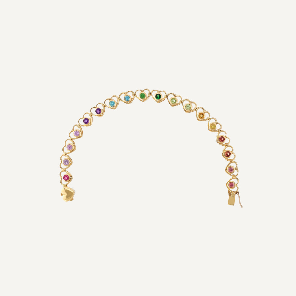 Pulseira Rainbow Heart Ouro Amarelo Multipedras