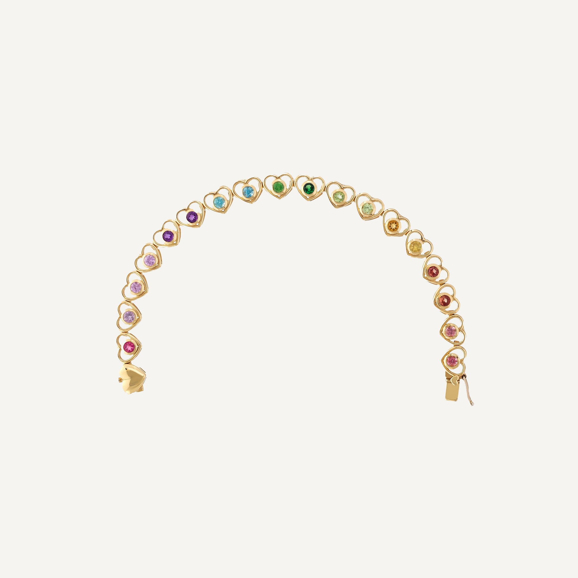 Pulseira Rainbow Heart Ouro Amarelo Multipedras