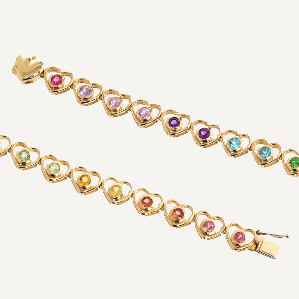 Pulseira Rainbow Heart Ouro Amarelo Multipedras