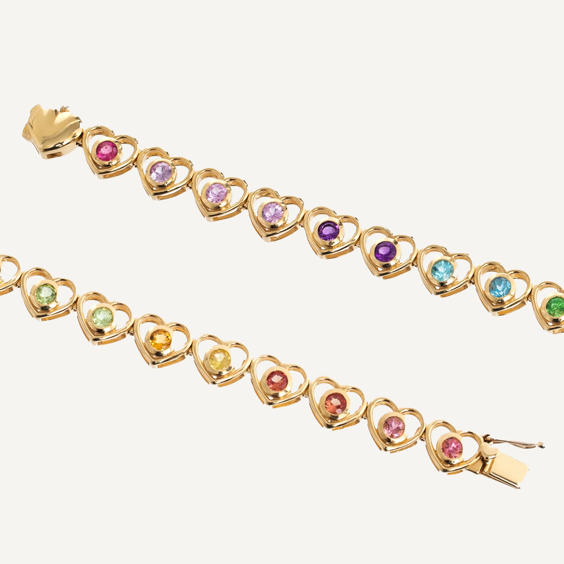 Pulseira Rainbow Heart Ouro Amarelo Multipedras