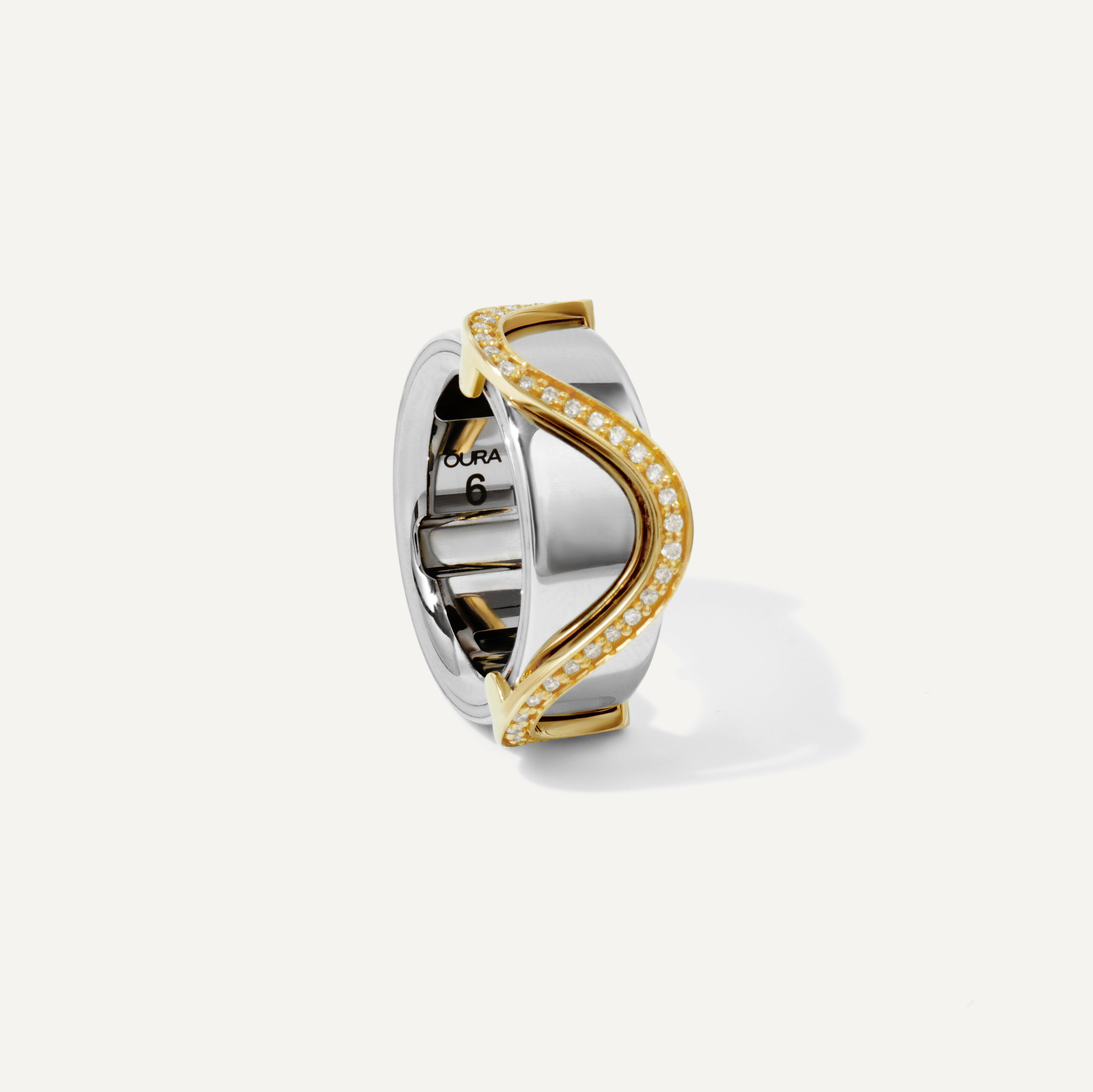 Oura Ring Jacket Onda Pavê Ouro Amarelo