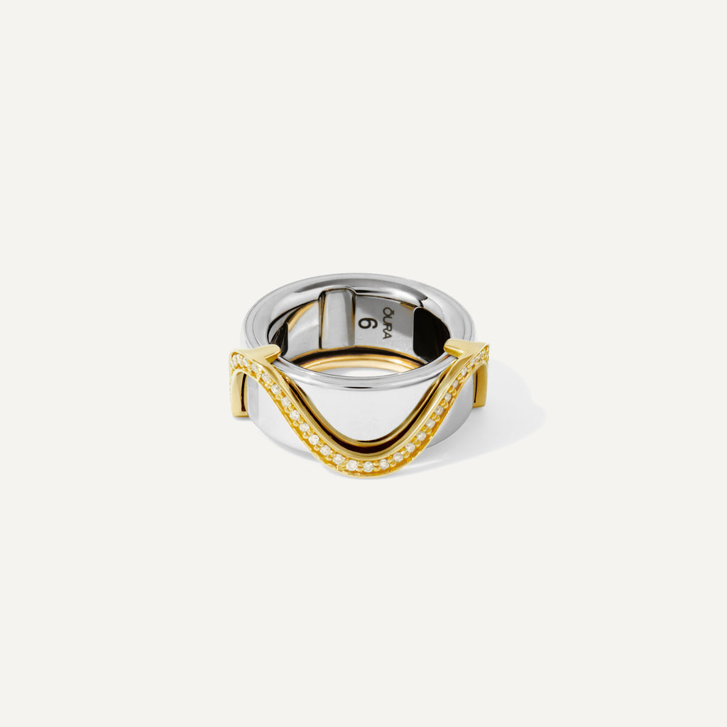 Oura Ring Jacket Onda Pavê Ouro Amarelo