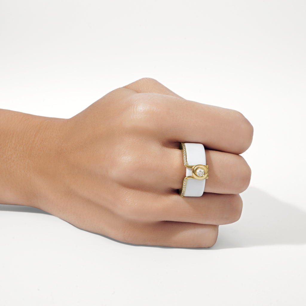 Oura Ring Jacket Ponto de Luz Pavê Ouro Branco