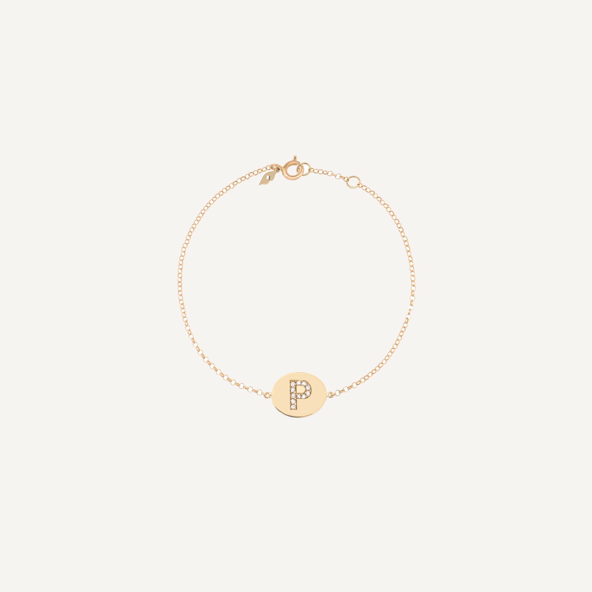 Pulseira Oval Com Inicial Ouro Amarelo Diamante