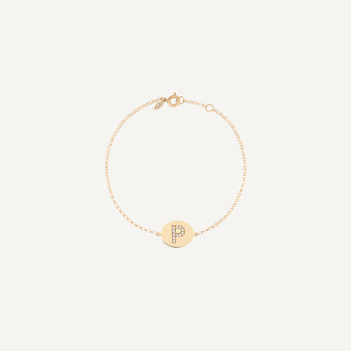 Pulseira Oval Com Inicial Ouro Amarelo Diamante