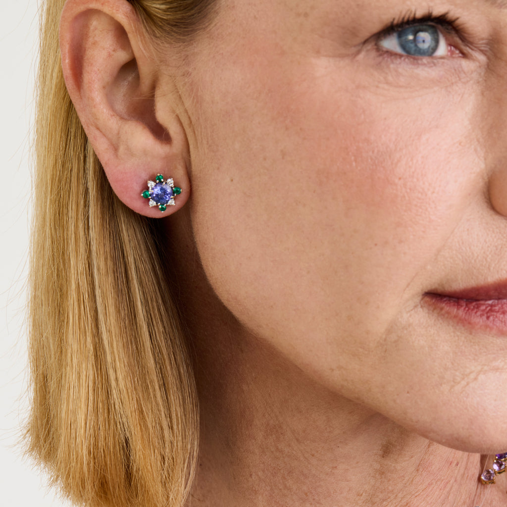 Brinco Solitário Tanzanita, Esmeralda e Diamante