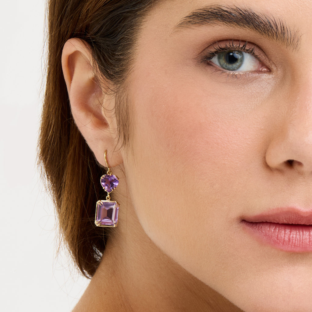 Brinco Pêndulo Ametista Ouro Amarelo