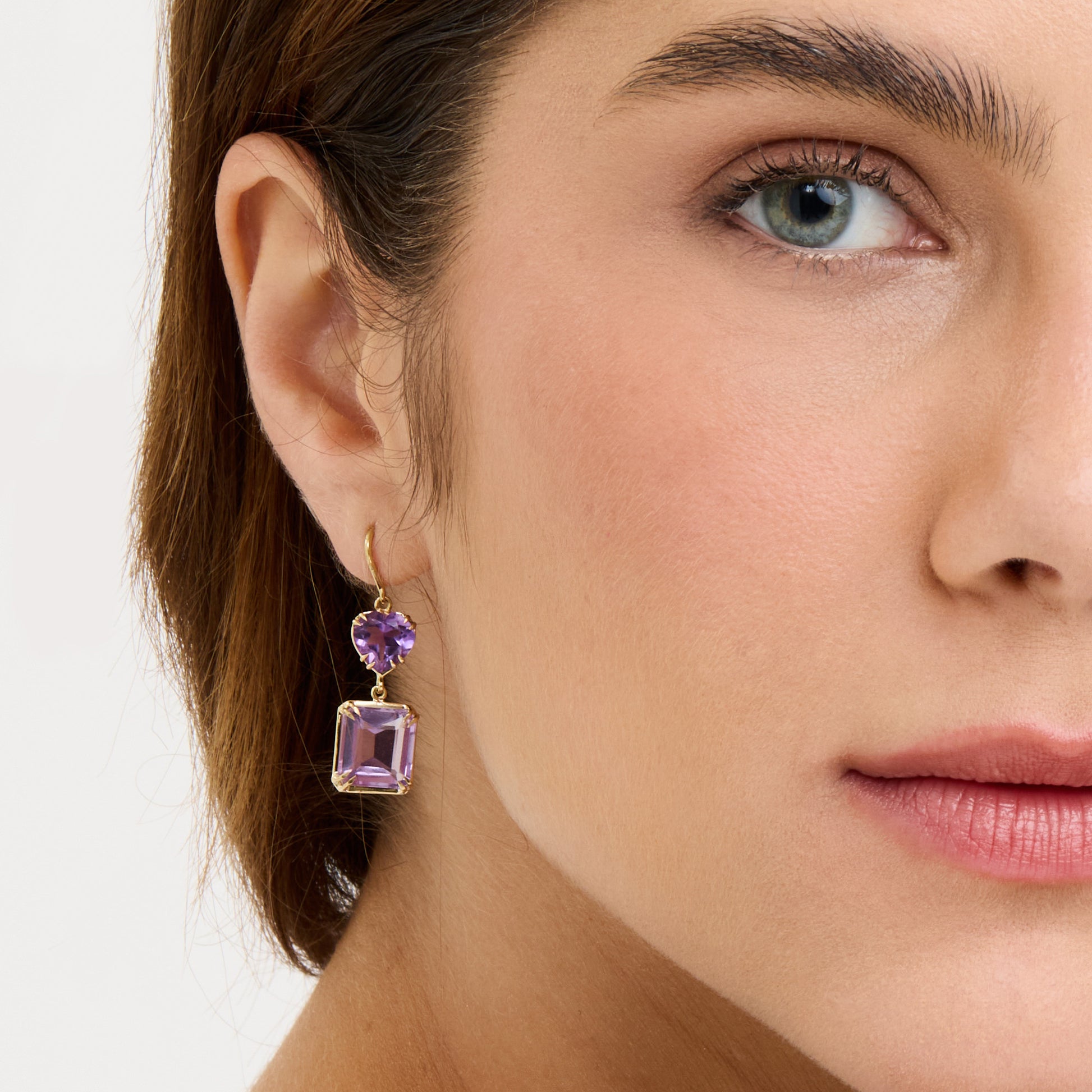 Brinco Pêndulo Ametista Ouro Amarelo