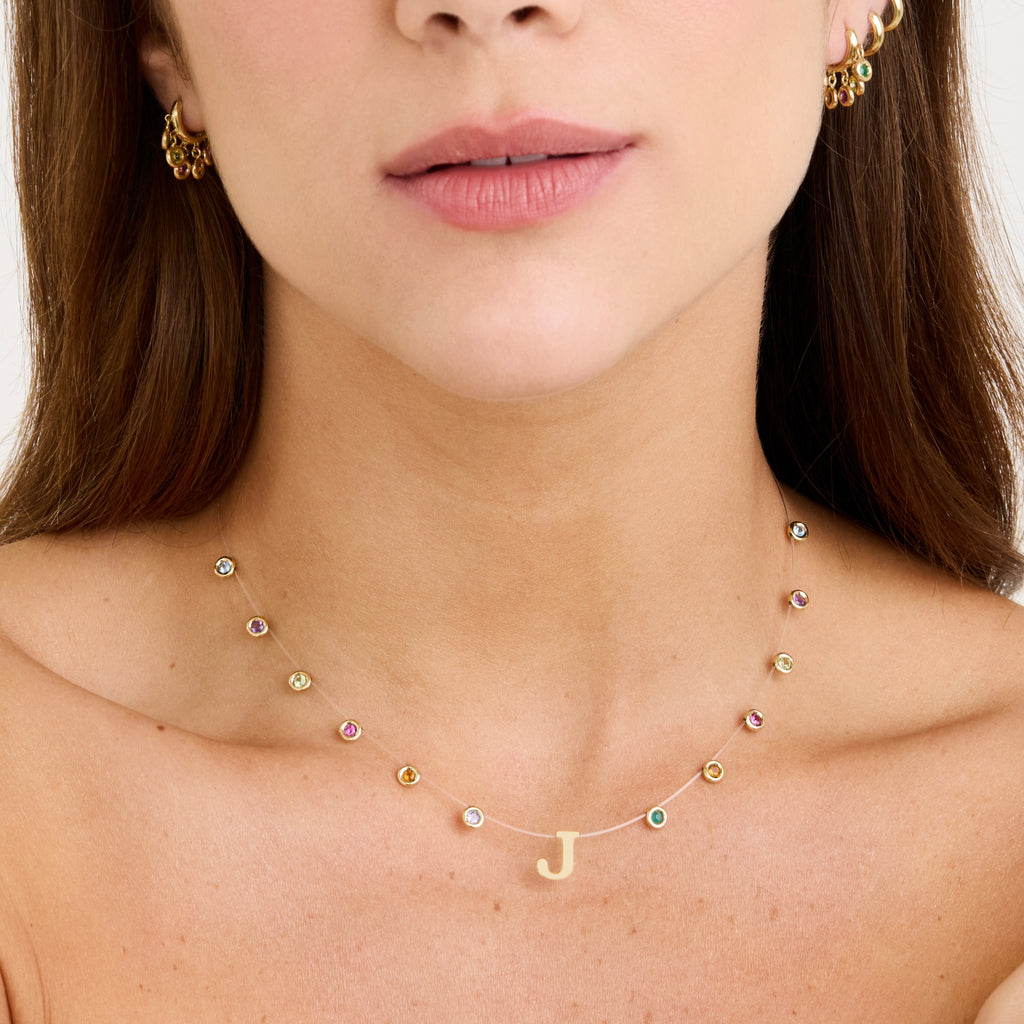 Colar Lola Inicial Colorido Ouro Amarelo