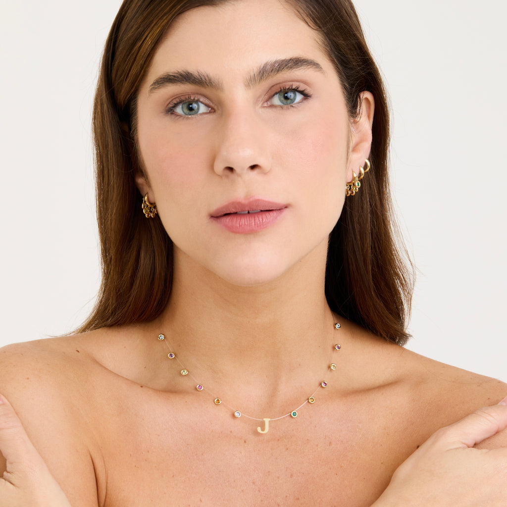 Colar Lola Inicial Colorido Ouro Amarelo