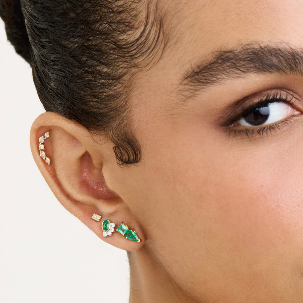 Brinco Duplo Gota Esmeralda