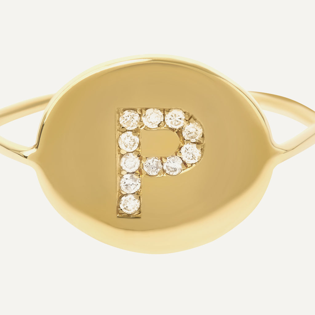 Anel Oval Inicial Ouro Amarelo
