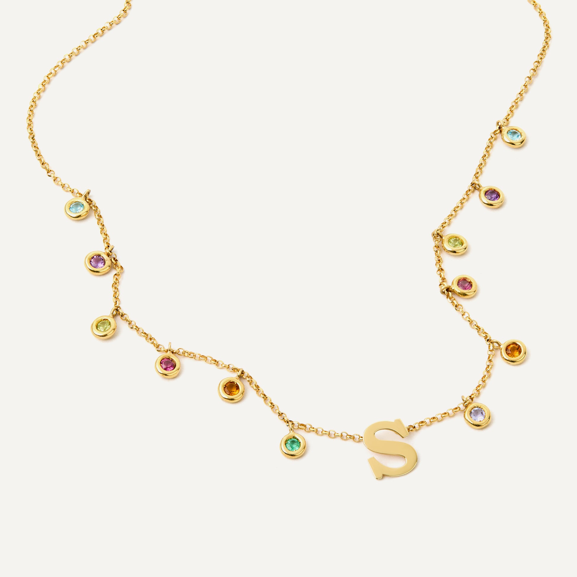 Colar Pingo Inicial Serifa Colorido Ouro Amarelo