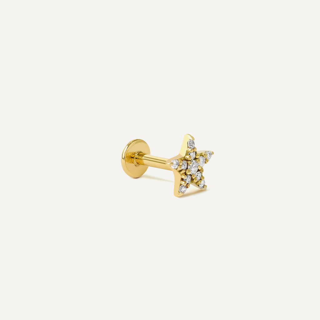 Piercing Star Pavê Ouro Amarelo Diamante