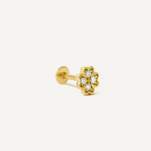 Piercing Trevo Pavê Ouro Amarelo Diamante