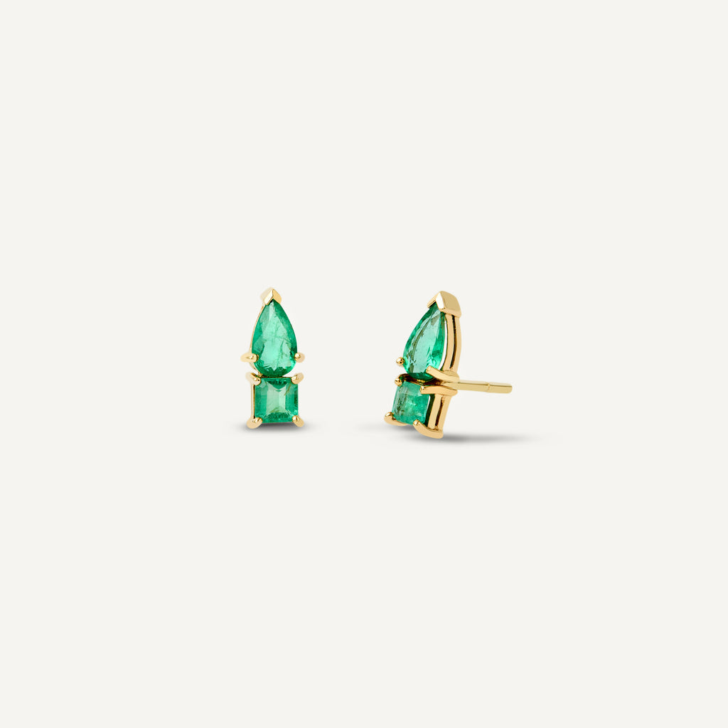 Brinco Duplo Gota Esmeralda