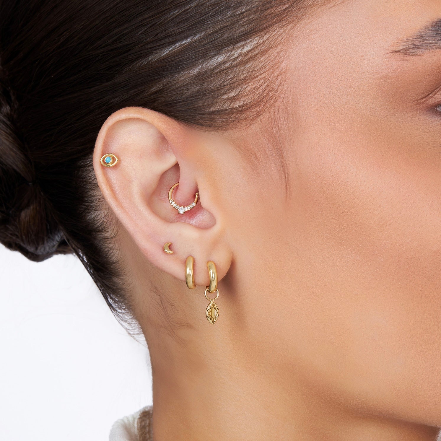 Piercing Olho Turquesa Ouro Amarelo Turquesa