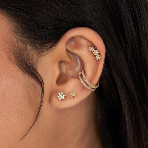 Piercing Trio Flower Dot Ouro Amarelo