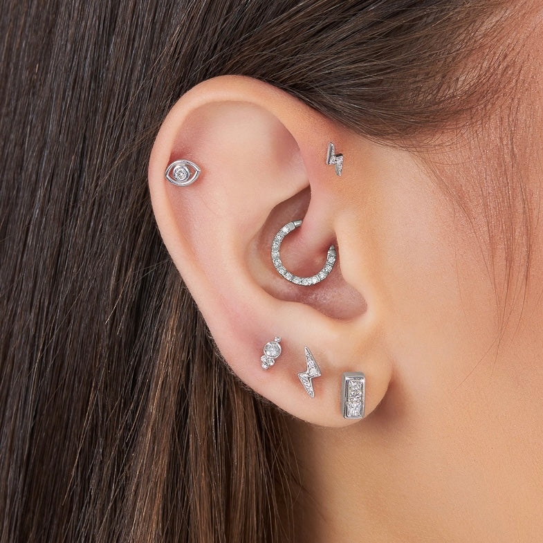 Piercing Argola Daith Pavê Ouro Branco