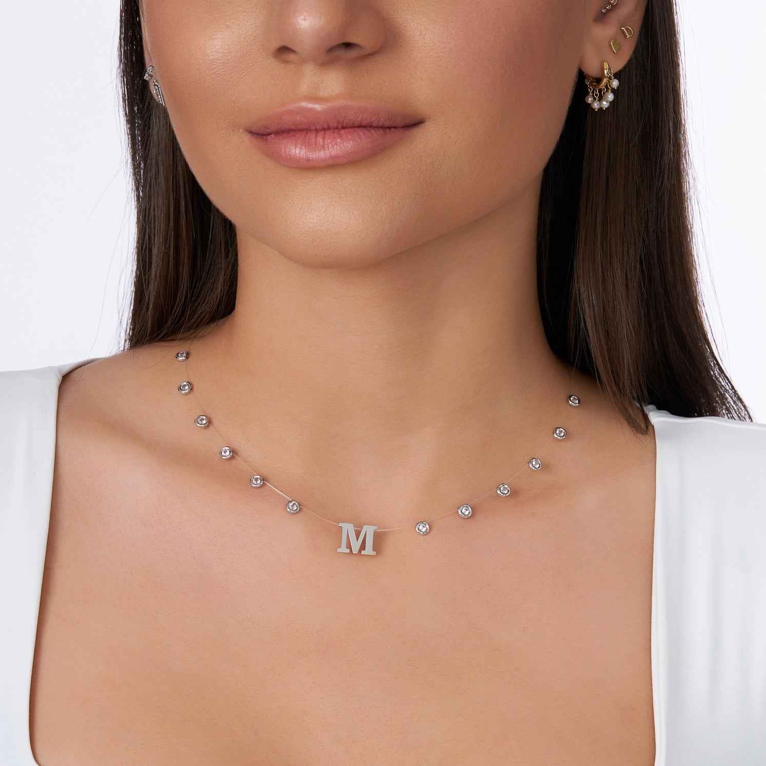 Colar Lola Inicial Incolor Ouro Branco