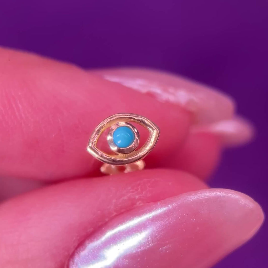 Piercing Olho Turquesa Ouro Amarelo Turquesa