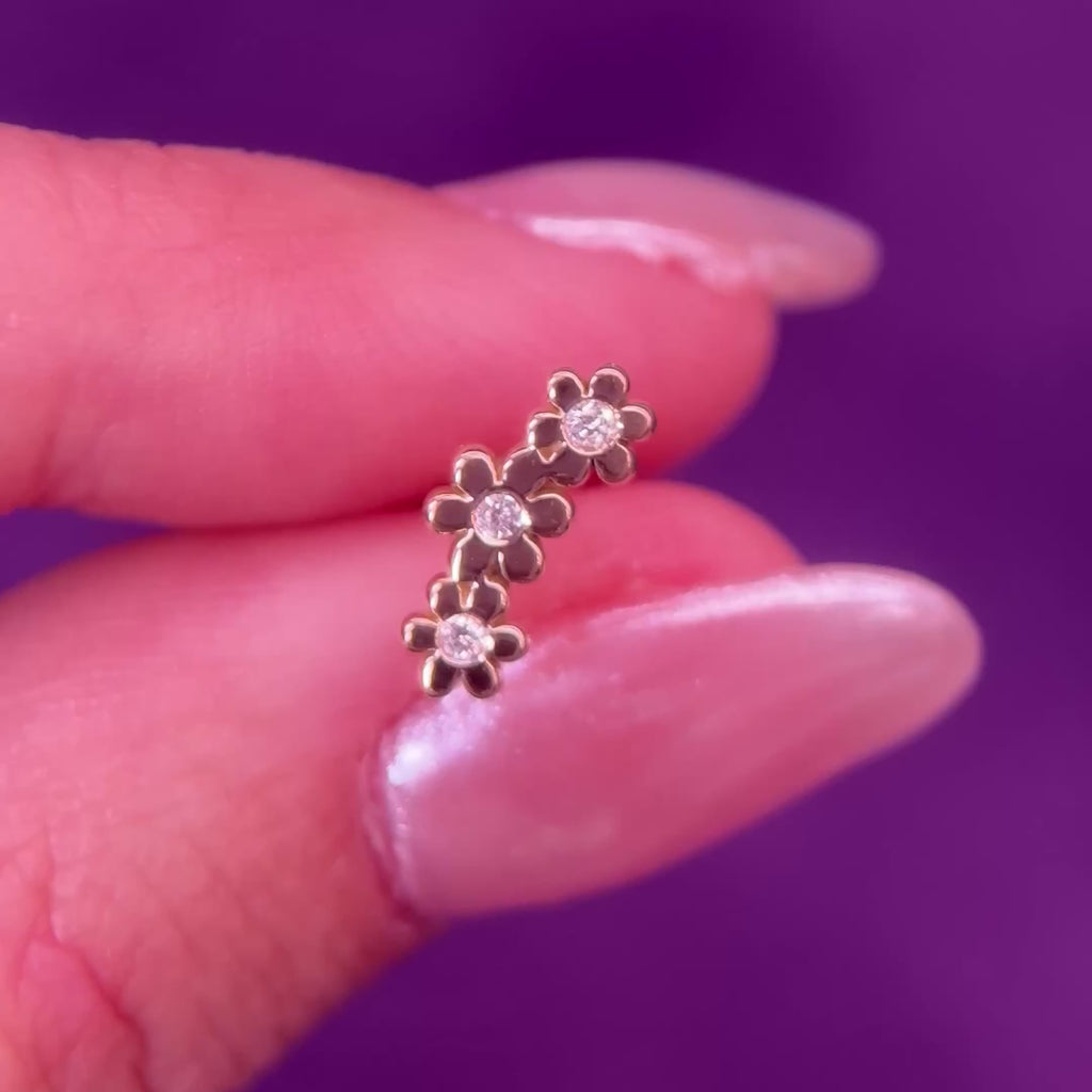 Piercing Trio Flower Dot Ouro Branco