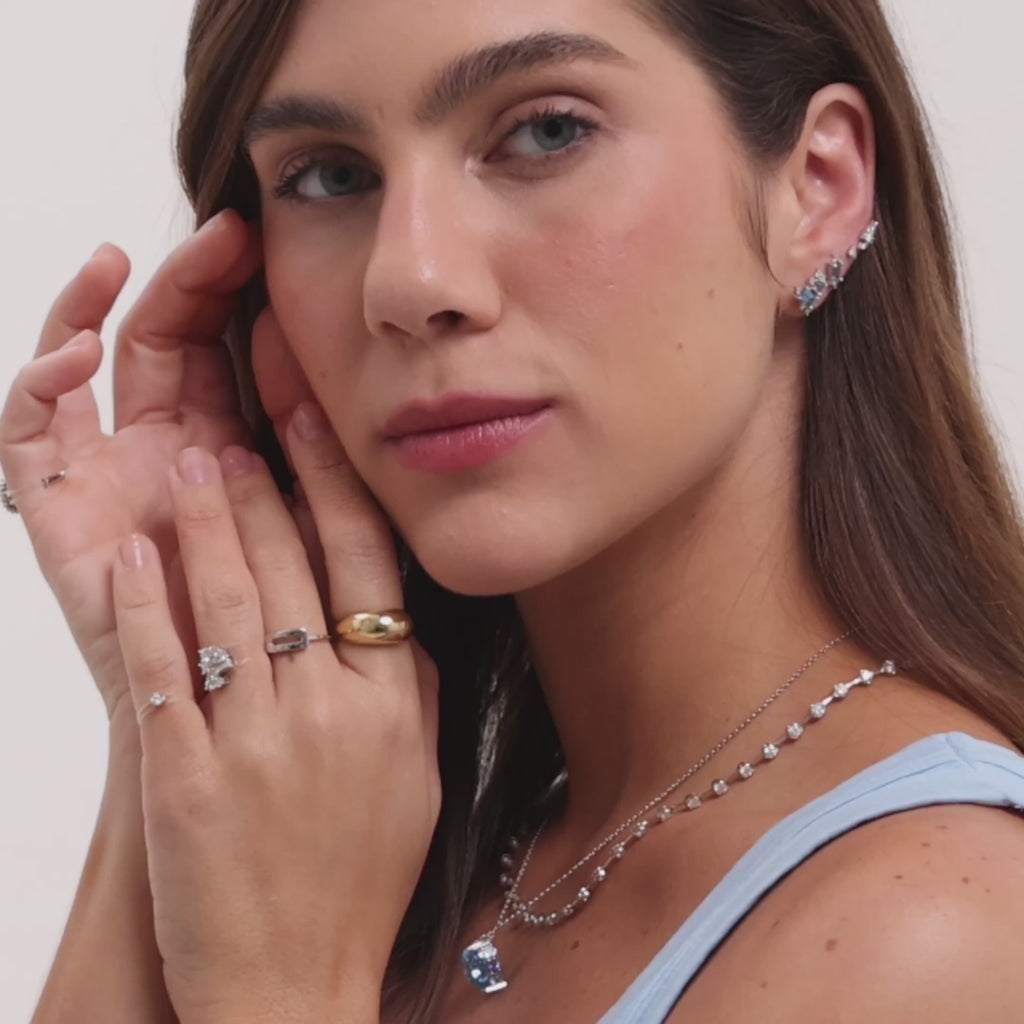 Brinco Baguete Topázio Azul Duplo