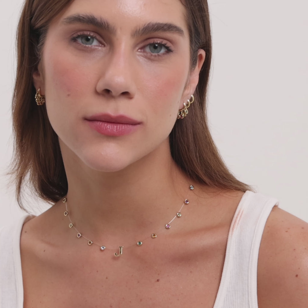 Colar Lola Inicial Colorido Ouro Amarelo