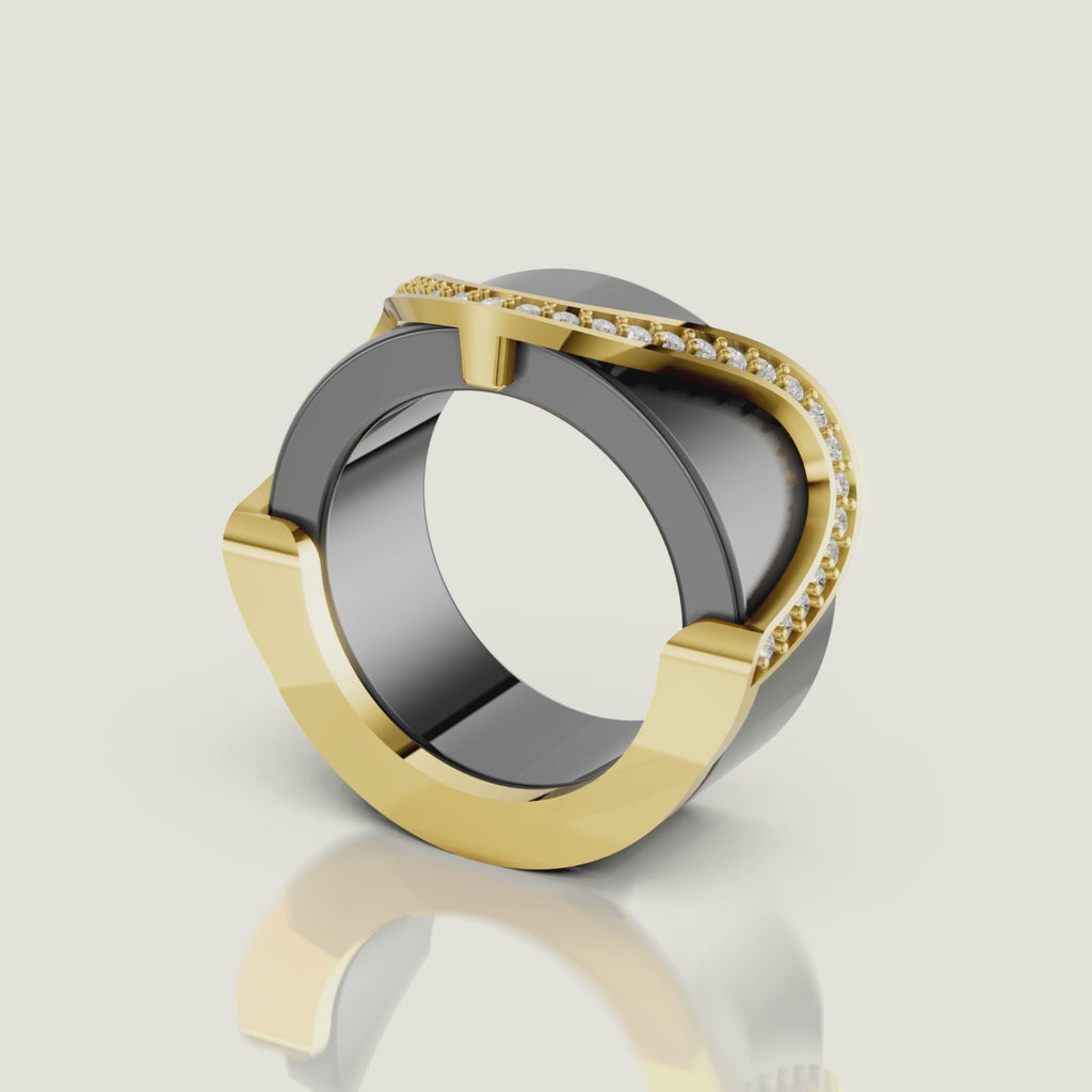 Oura Ring Jacket Onda Pavê Ouro Amarelo
